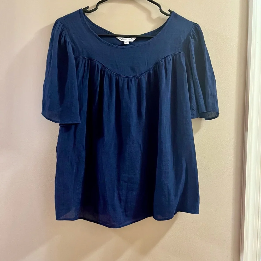 Nanette Lepore Navy Blue Flutter Sleeve Blouse Size Medium